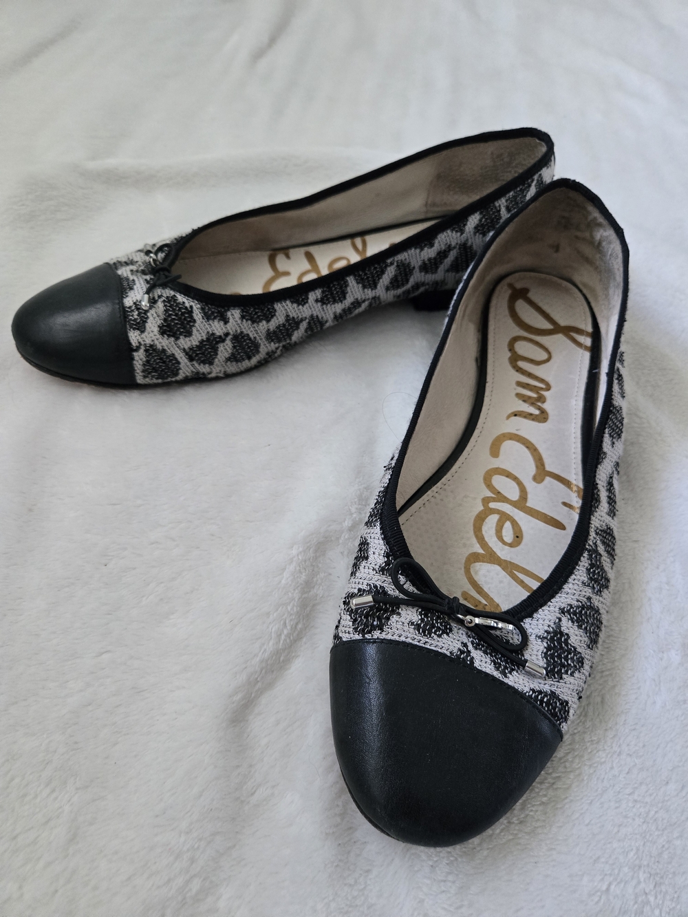 Sam Edelman Black and White Leopard-Print Cap Toe Flats